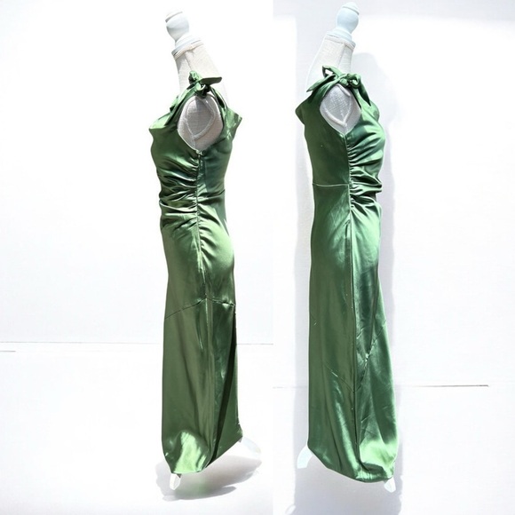 🌻Petal & Pup Selma Olive One-Shoulder Satin Evening Gown Size Medium (8-10) - Picture 6 of 12